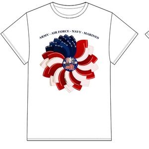USA Flower Adults,Unisex, Short Sleeve T-Shirt - Red, White, and Navy Blue.